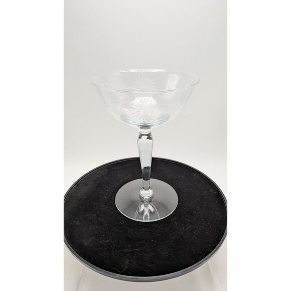 Crystal Champagne Coupe Etched Floral Design 7fl Oz Stemware Vintage Barware - Picture 14 of 16